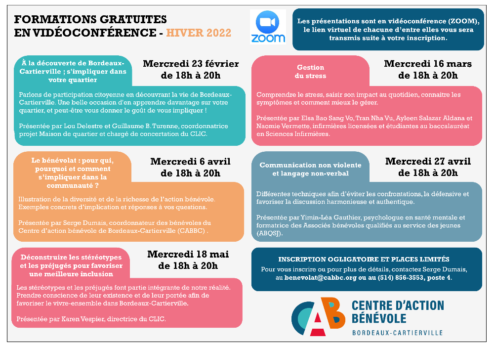 Programmation des formations gratuites HIVER et PRINTEMPS 2022 sur ZOOM