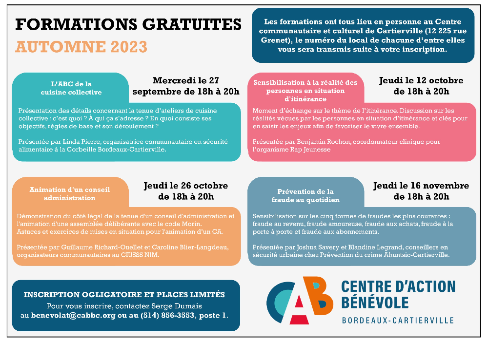 Programmation des formations gratuites AUTOMNE 2023